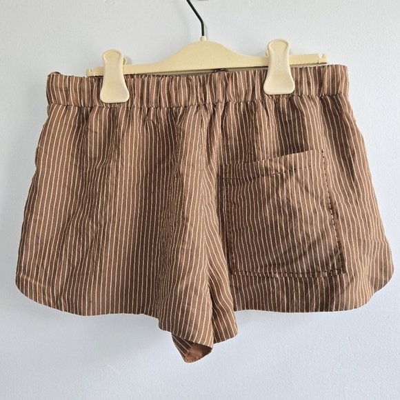 New Zara Striped High Waist Elastic Waistband Brown/Cream Boxer Shorts Medium - Picture 9 of 12